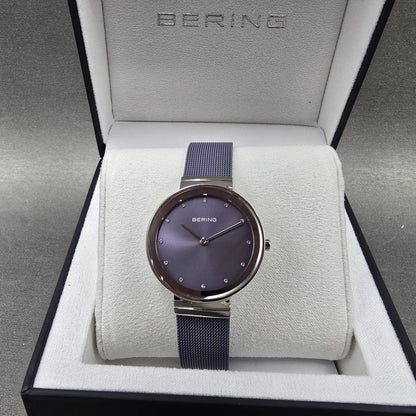 Bering Classic Watch Women 31mm Purple Dial Silver Purple Mesh Band Round Works20