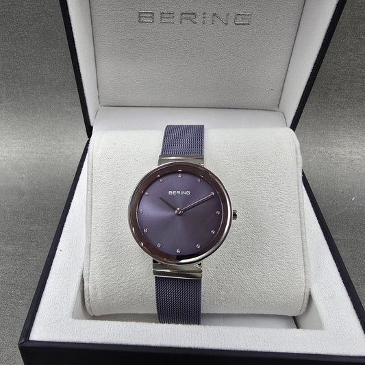Bering Classic Watch Women 31mm Purple Dial Silver Purple Mesh Band Round Works20