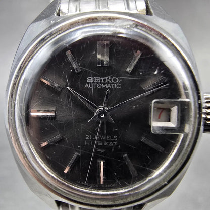 Seiko Automatic Watch Women 23mm Black Dial Silver Tone Date 2205-0190 Runs1