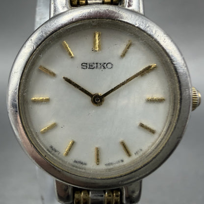Seiko Watch Women 21mm White Dial Two Tone Round 1N00-1E09 New Battery ABC1