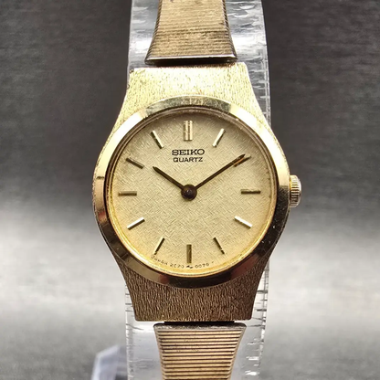 Seiko Watch Women 19mm Champagne Dial Gold Tone Round 2C20-0029 New Battery VTGT0