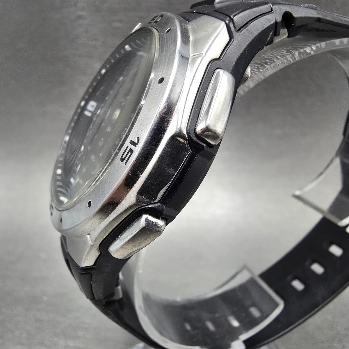 Casio WVA-470 Watch Men 42mm Black Silver Wave Ceptor Alarm Chronograph Round 672