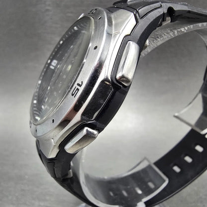 Casio WVA-470 Watch Men 42mm Black Silver Wave Ceptor Alarm Chronograph Round 672