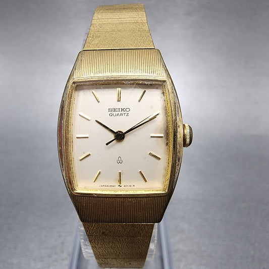 Seiko Watch Women 20mm White Dial Gold Tone Rectangle 2621-5120 New Battery