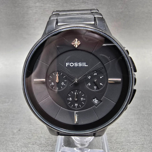 Fossil Chronograph Watch Men 43mm Black Dial Black Tone FS-4344 New Battery0