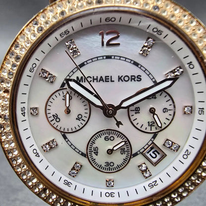 Michale Kors Parker Chrono Watch Women 39mm MOP Dial Rose Gold Tone Date New Bat1