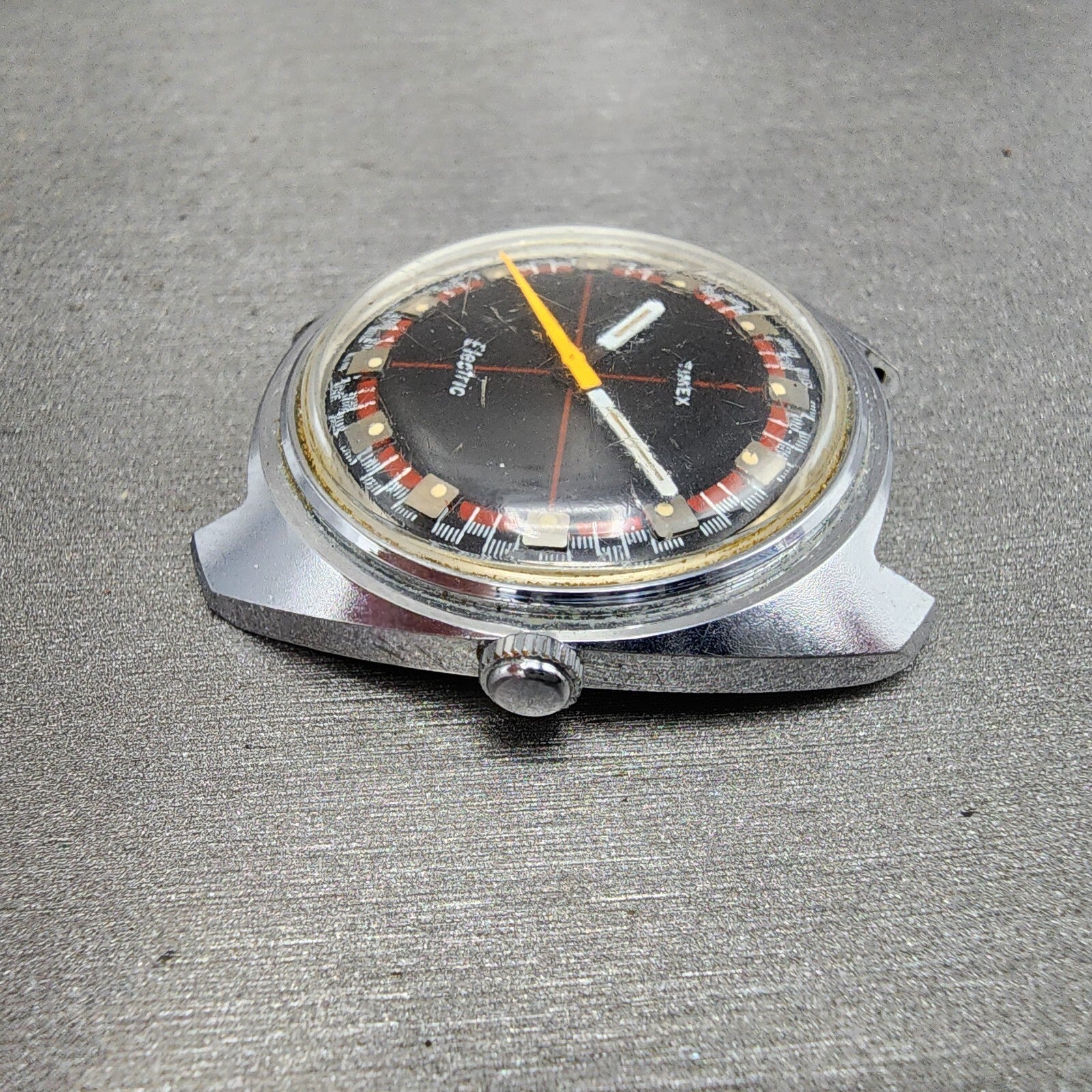 Timex Electric Watch Men 36mm Black Dial Silver Tone Round Crosshair Dial PARTS6