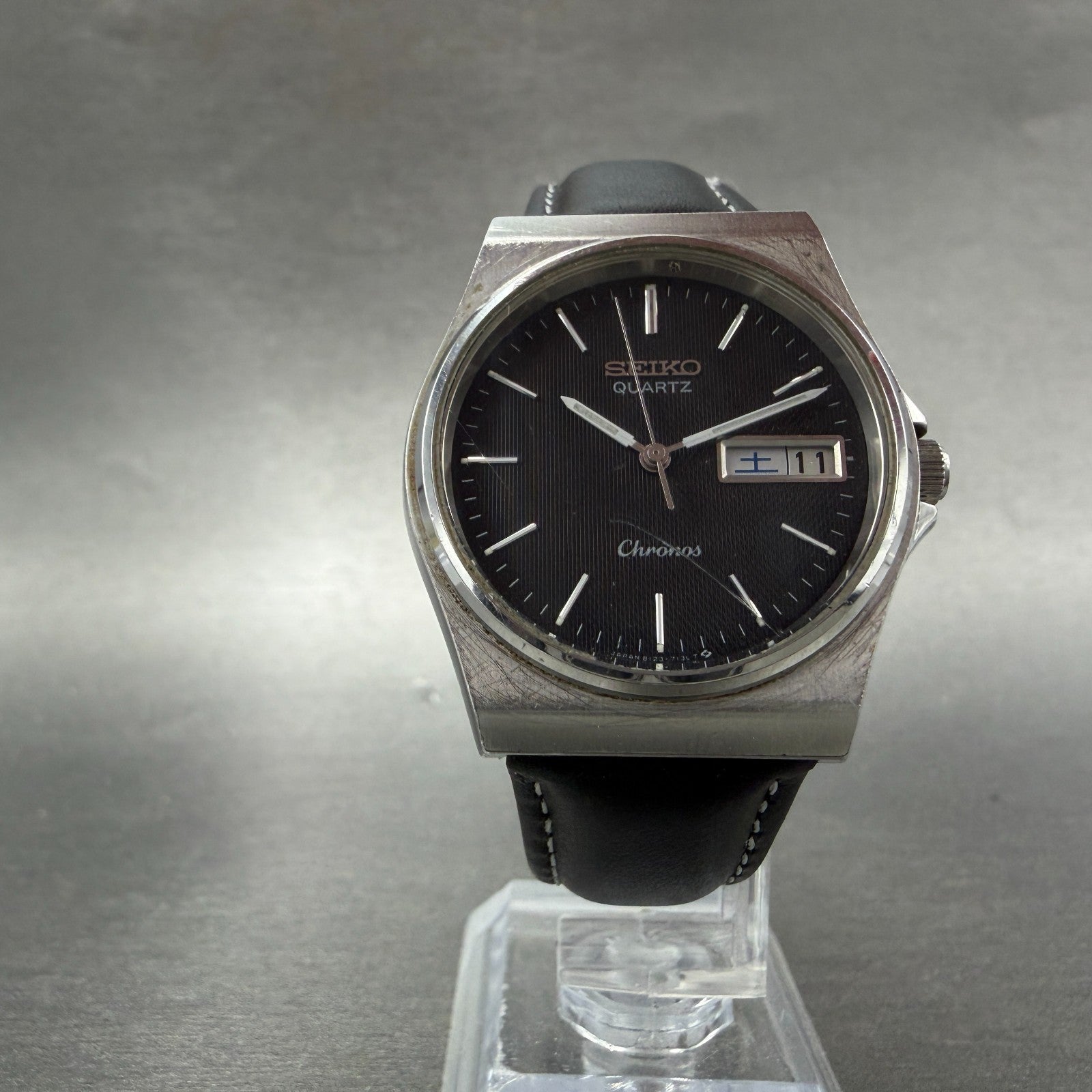 Seiko Chronos Watch Men 34mm Black Dial Silver Tone Daydate 8123-7090 New Batt5