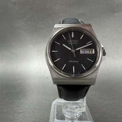 Seiko Chronos Watch Men 34mm Black Dial Silver Tone Daydate 8123-7090 New Batt5