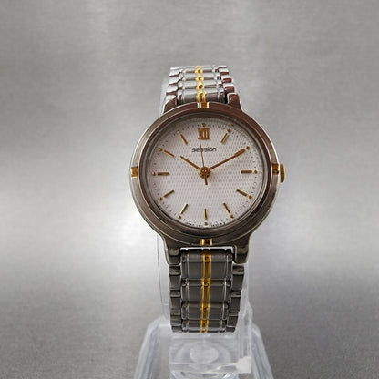 Seiko Session Watch Women 24mm White Dial Two Tone Round V801113A New Battery5