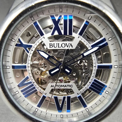Bulova Sutton Skeleton Automatic Watch Men 43mm Silver Dial Steel 96A187 Works1