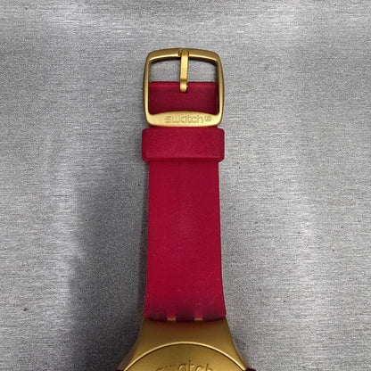 Swatch Beat Golden Virtual Wave Watch Men 47mm Gold Red YQG1000 New Battery NOS9