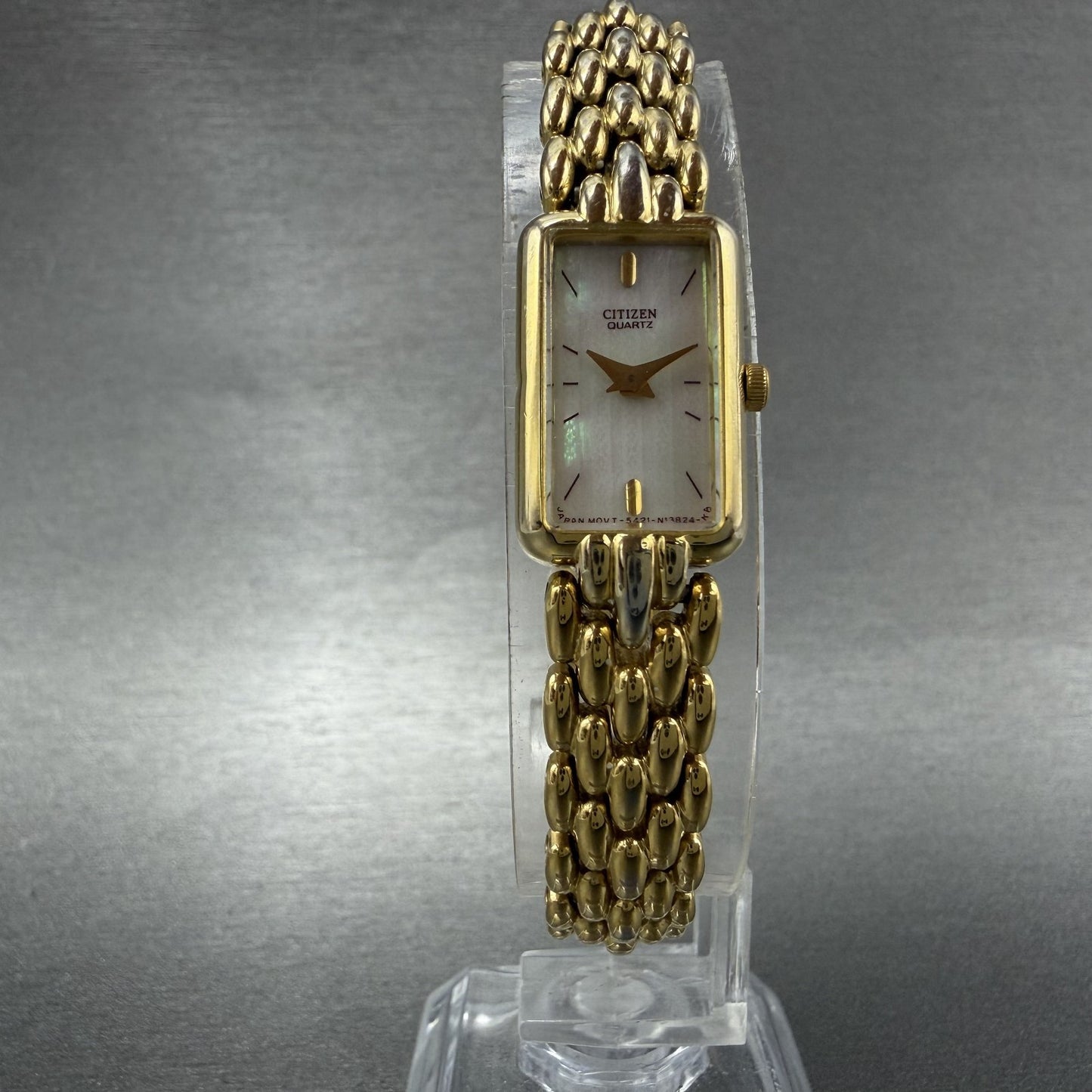 Citizen Tank Watch Women 13mm MOP Dial Gold Tone Rectangle 5421S036505 NewBattA5