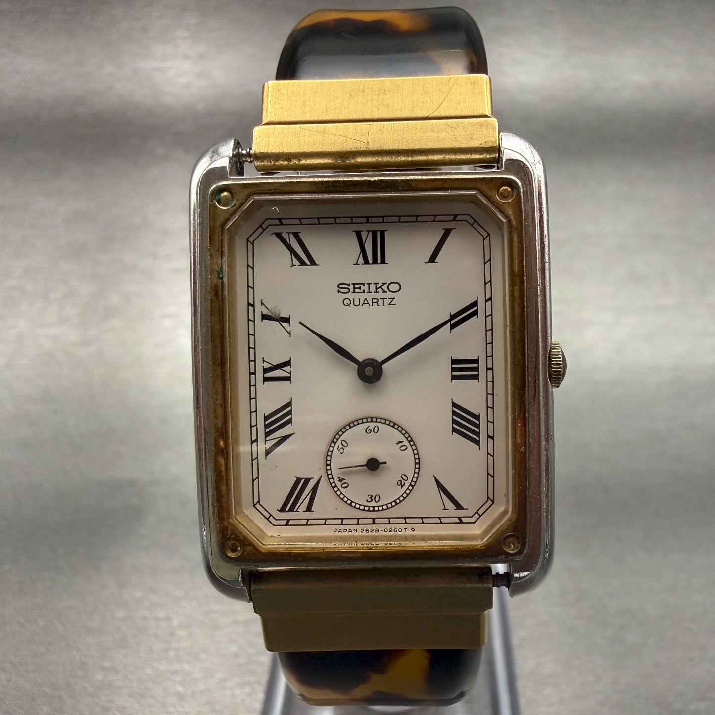 Seiko Tank Watch Men 27mm White Dial Two Tone Rectangle 2628-5070 New Battery0