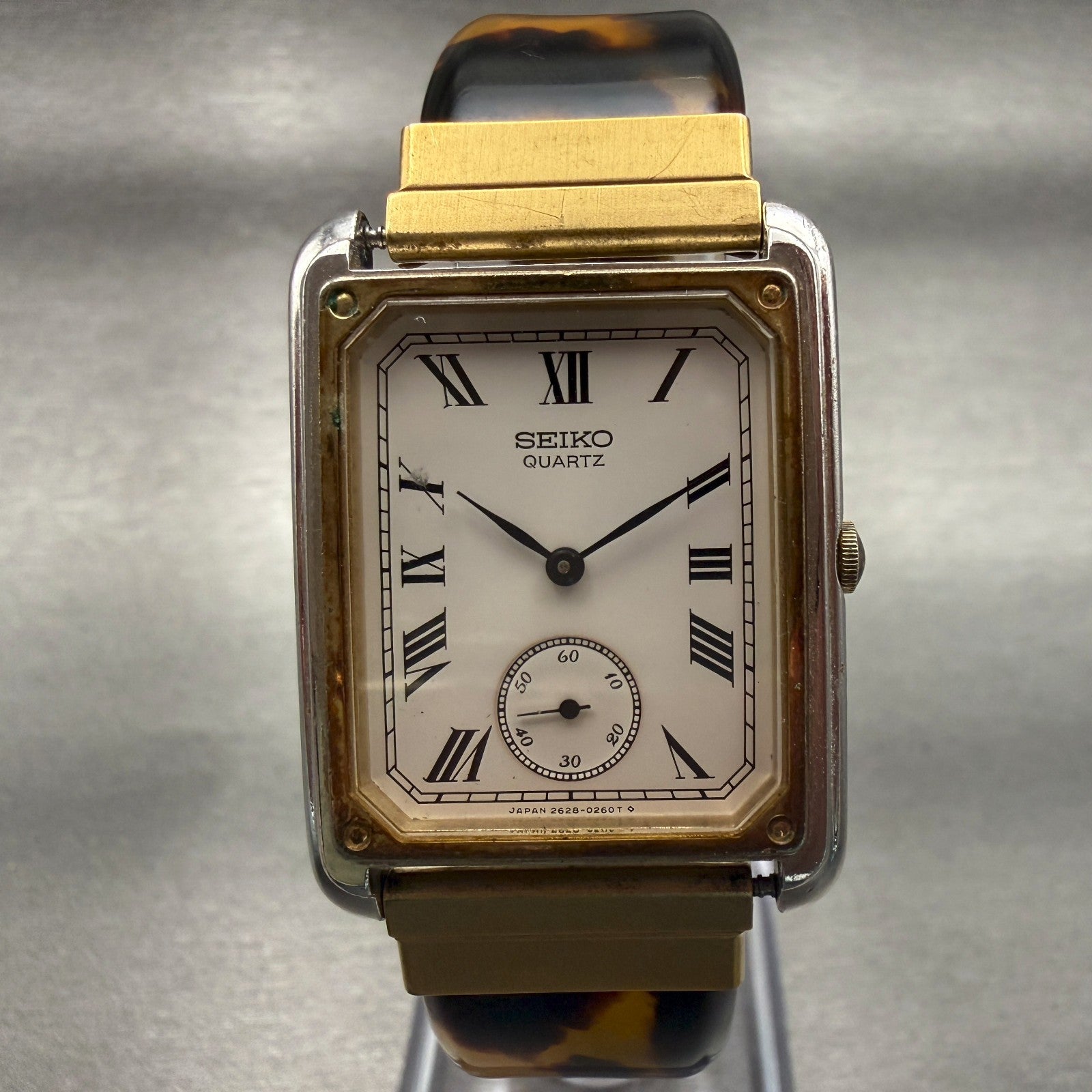 Seiko Tank Watch Men 27mm White Dial Two Tone Rectangle 2628-5070 New Battery0