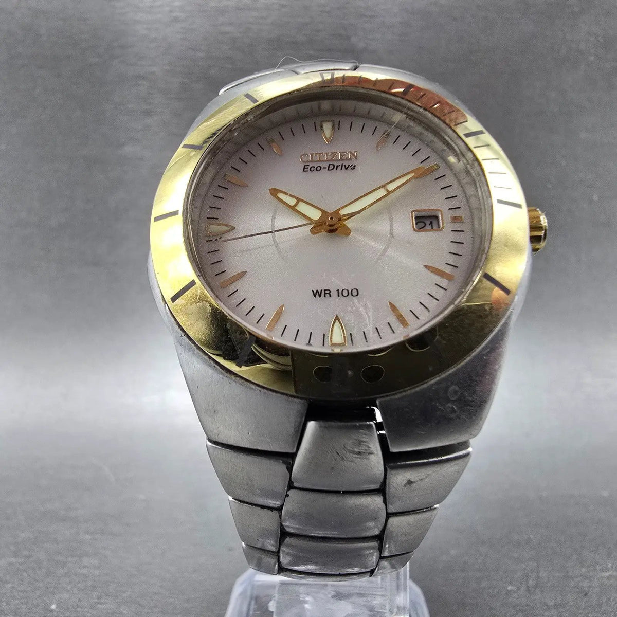 Citizen Eco-Drive Watch Men 38mm White Dial Two Tone Date E110-K000378 PARTS6