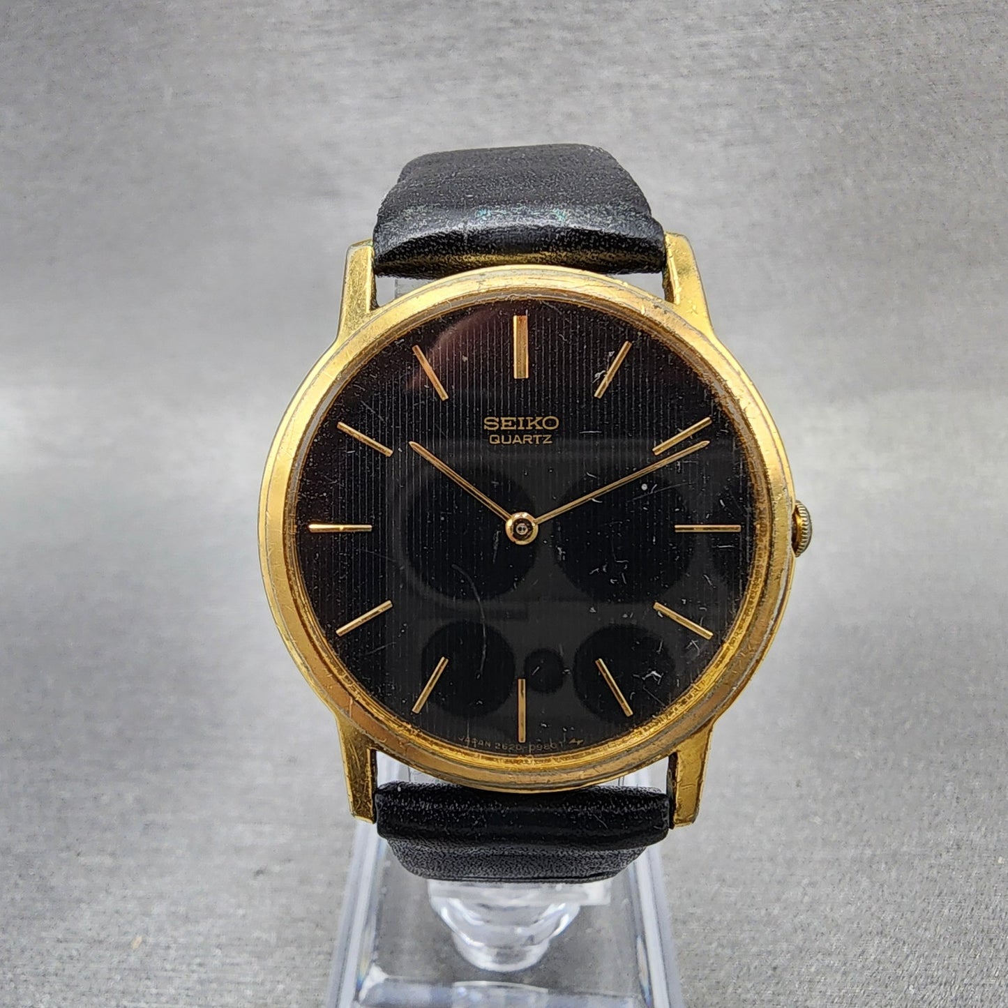 Seiko Watch Men 32mm Black Dial Gold Tone Round 26200209 New Battery VTG0