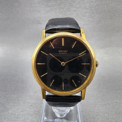 Seiko Watch Men 32mm Black Dial Gold Tone Round 26200209 New Battery VTG0