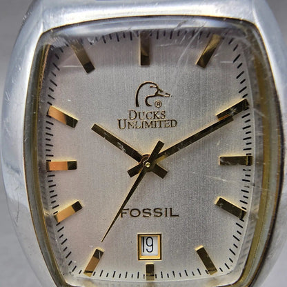 Fossil Ducks Unlimited Watch Men 33mm Silver Dial Two Tone Date PR1666 New Batt1