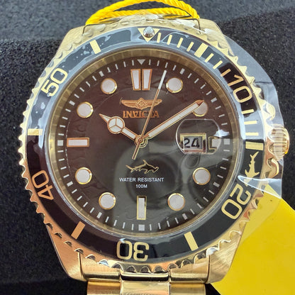 Invicta Pro Diver Watch Men 43mm Black Dial Gold Tone Date Round 300261