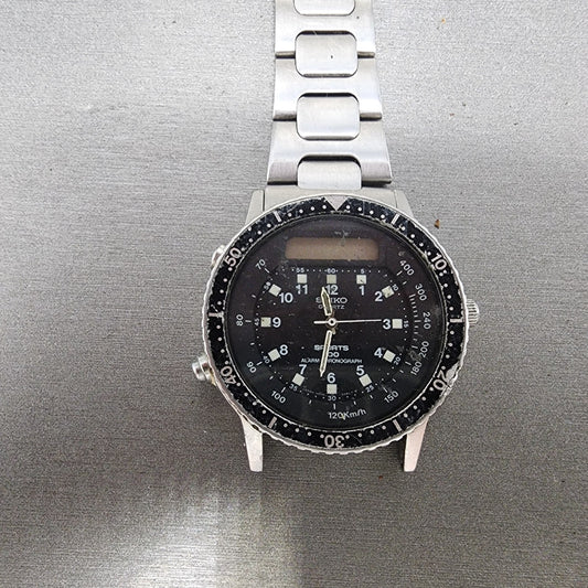 Seiko Baby Arnie Watch Men 39mm Black Dial Silver Analog Digital H5565029 PARTS0