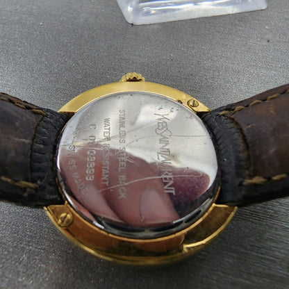 Yves Saint Laurent Watch Women 28mm Cream Dial Gold Tone Date Round New Battery9