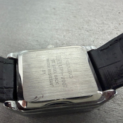 Casio Tank Watch Women 22mm Black Dial Silver Tone Rectangle LTP-V007 NewBatt T39