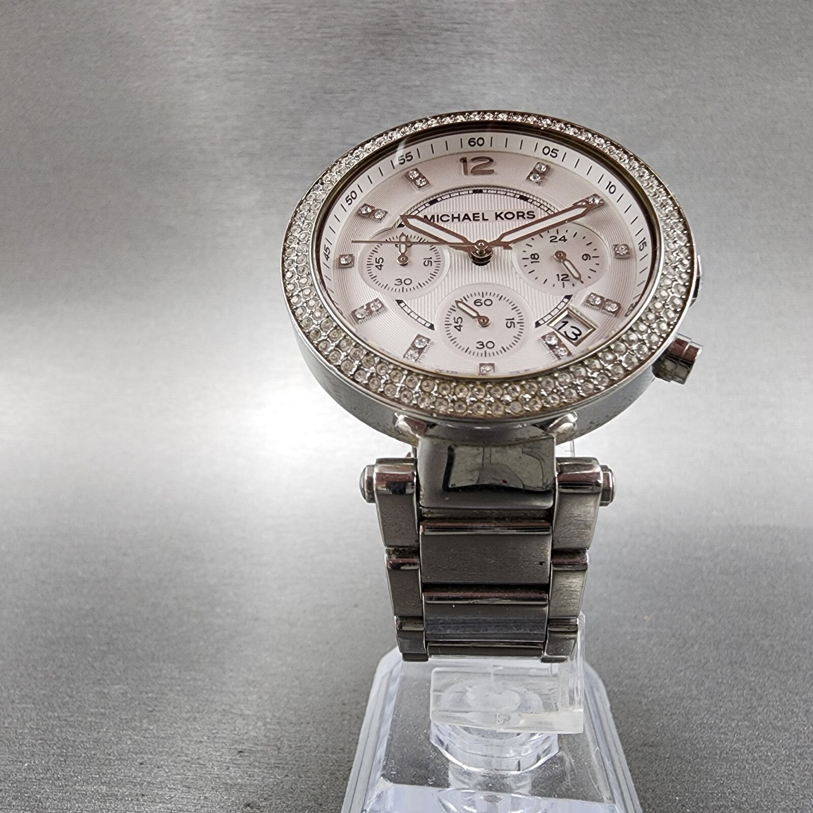 Michael kors Parker Chronograph Watch Women 39mm White Dial Steel Date New Batt5