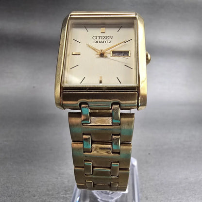 Citizen Watch Men 25mm Gold Dial Gold Tone Daydate Rectangle 1002-S99299 New Bat5