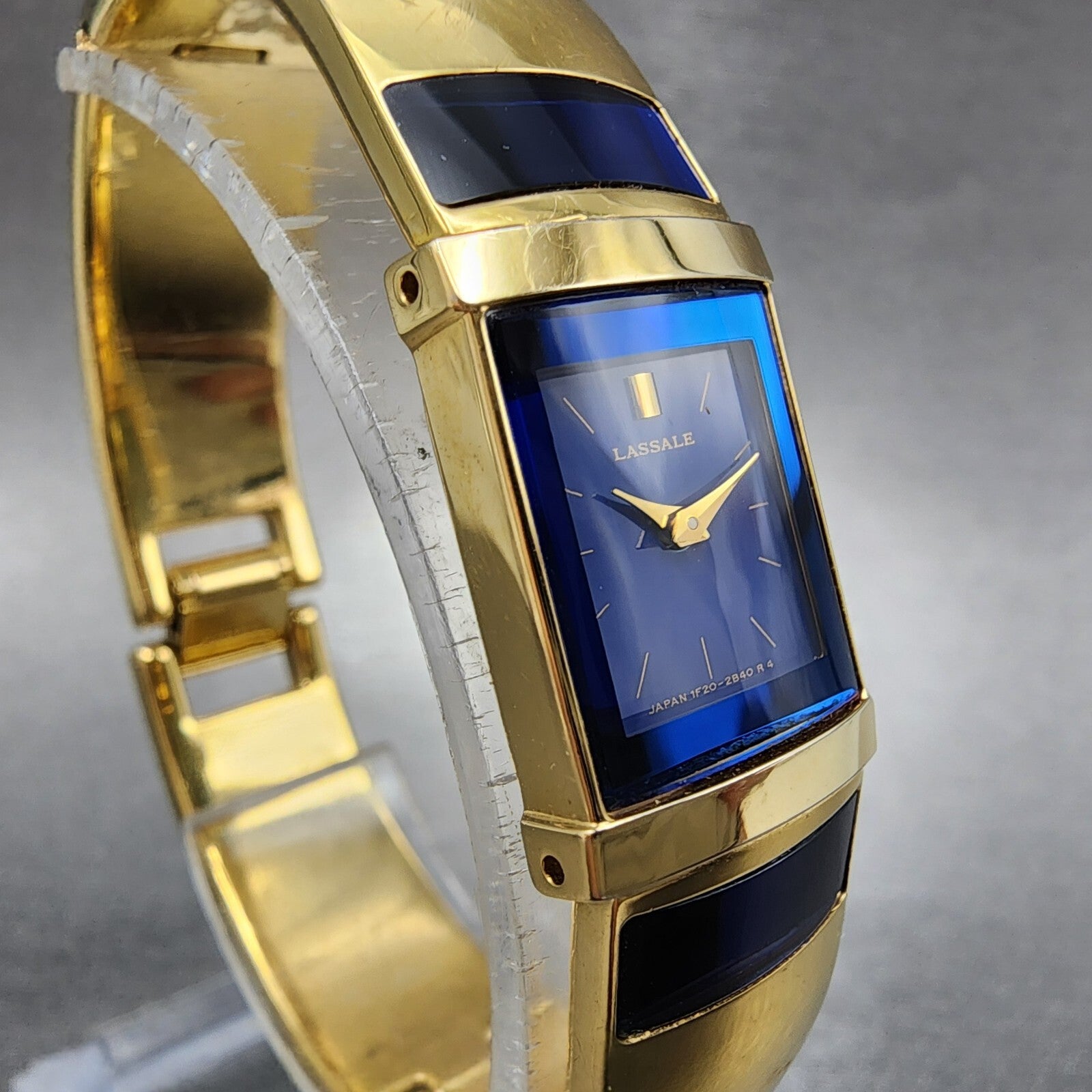 Seiko Lassale Tank Watch Women 15mm Blue Dial Gold Tone Rectangle New Battery3