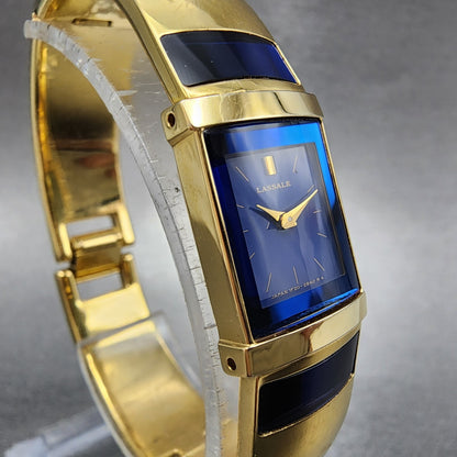 Seiko Lassale Tank Watch Women 15mm Blue Dial Gold Tone Rectangle New Battery3