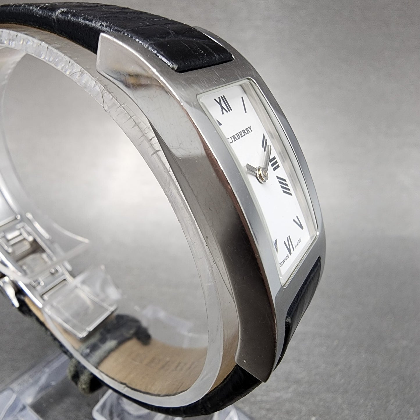 Burberry Tank Watch Women 18mm White Dial Steel Rectangle 14000L New Battery