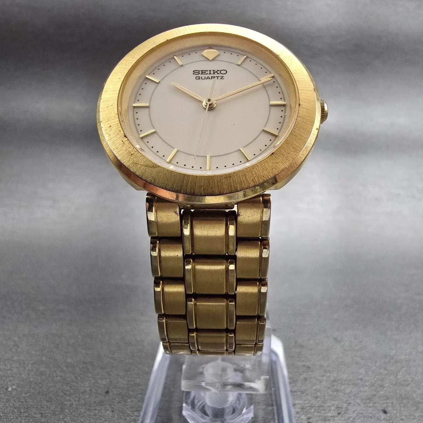 Seiko Watch Men 31mm Cream Dial Gold Tone Round 5Y95-6110 New Battery Vintage5