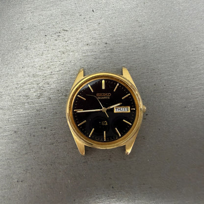 Seiko SQ Watch Men 35mm Black Dial Gold Tone Daydate Round 7N43-8119 PARTS0