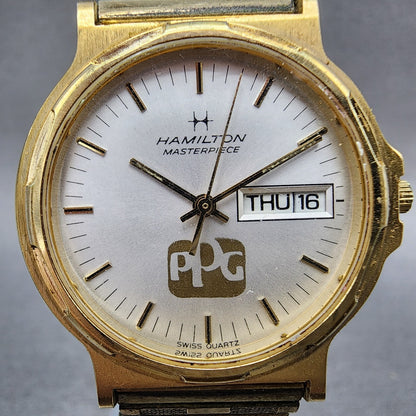Hamilton Masterpiece Watch Men 32mm Silver Dial Gold Tone Daydate 9404C New Batt1