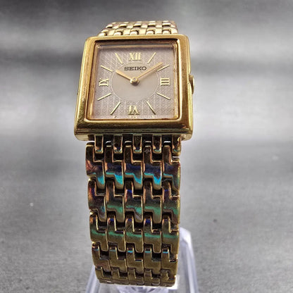 Seiko Watch Women 20mm Cream Dial Gold Tone Rectangle 1N00-6H39 New Battery VTG6