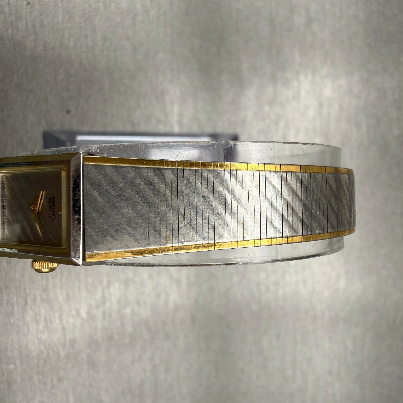 Seiko Watch Women 13mm Silver Dial Two Tone Rectangle 1E20-5109 Vintage New Batt4