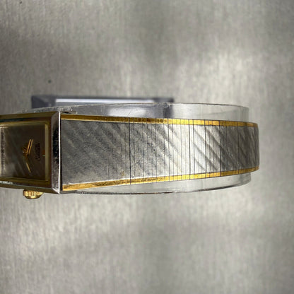 Seiko Watch Women 13mm Silver Dial Two Tone Rectangle 1E20-5109 Vintage New Batt4