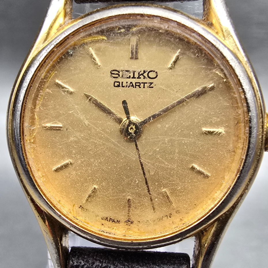 Seiko Watch Women 20mm Gold Dial Gold Tone Round 2Y01-0A19 New Battery Vintage 71