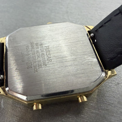 Pulsar Analog Digital Watch Men 29mm Black Dial Gold Octagon V0415180 New Batt9