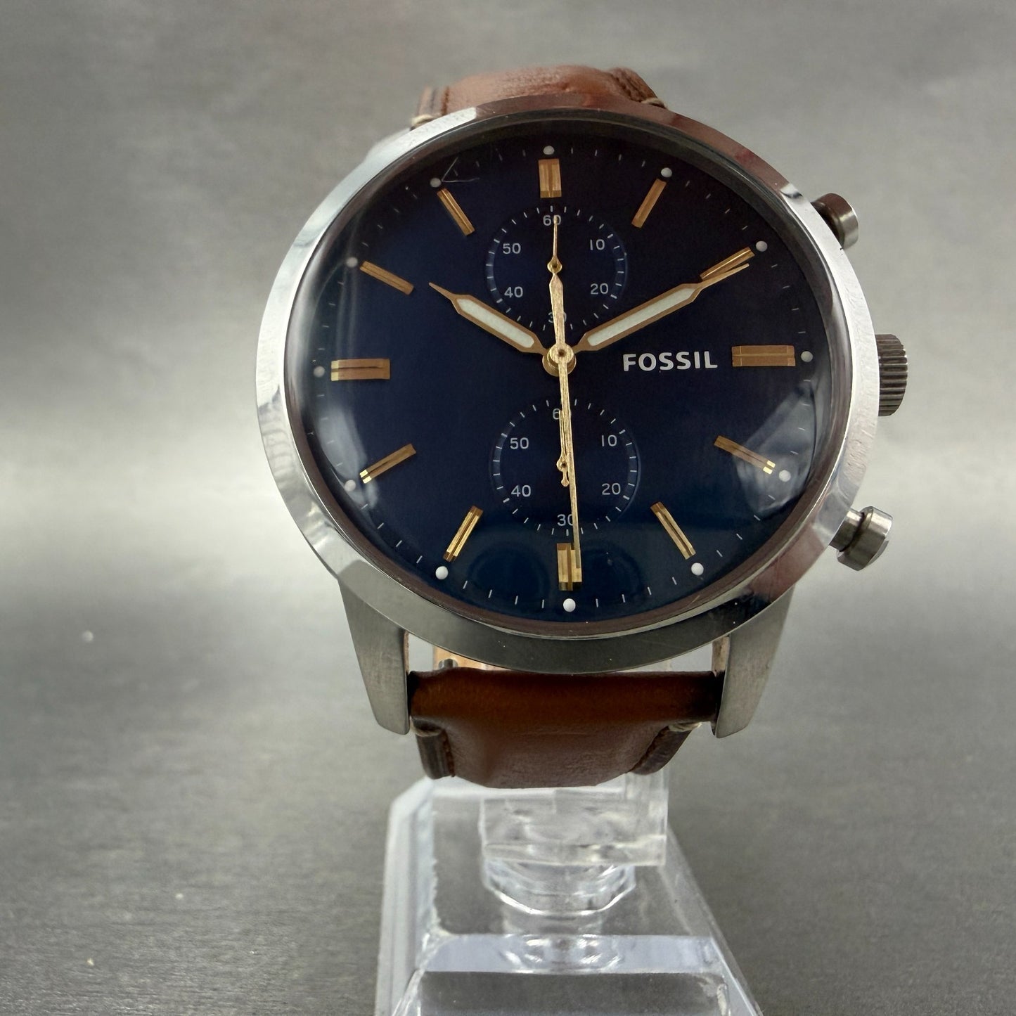 Fossil Townsman Chronograph Watch Men 44mm Blue Dial Steel Round FS5279 New Batt5