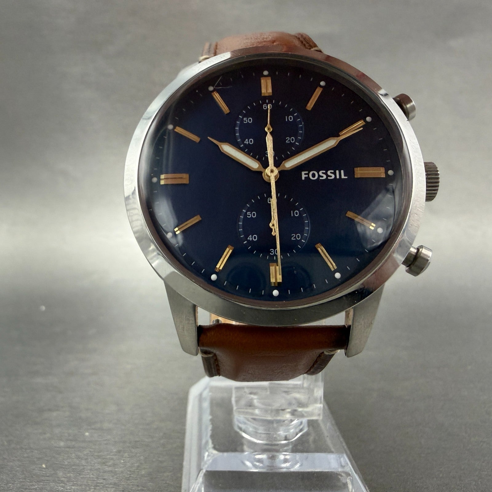 Fossil Townsman Chronograph Watch Men 44mm Blue Dial Steel Round FS5279 New Batt5