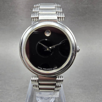 Movado Serenade Watch Women 25mm Black Dial Silver Tone 84 A1 1844 New Battery1