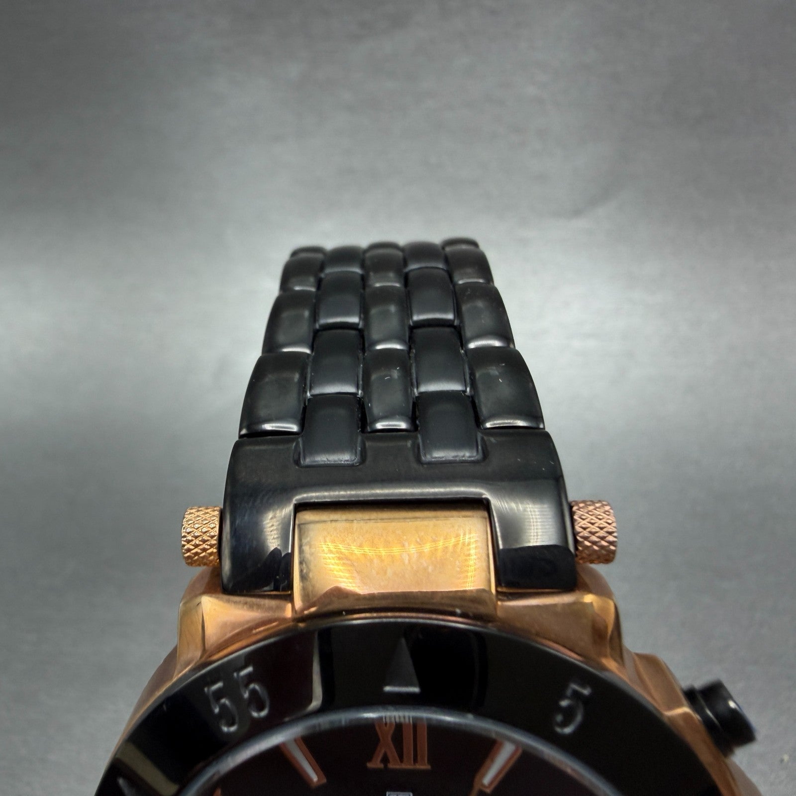 Salvatore Marra Watch Men 43mm Black Dial Rose Gold Daydate Round New Battery4