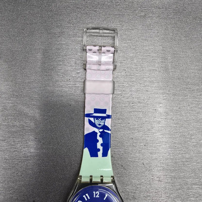 Swatch Gruau Watch Men 34mm Blue Dial Clear Case GK147 New Battery NOS2