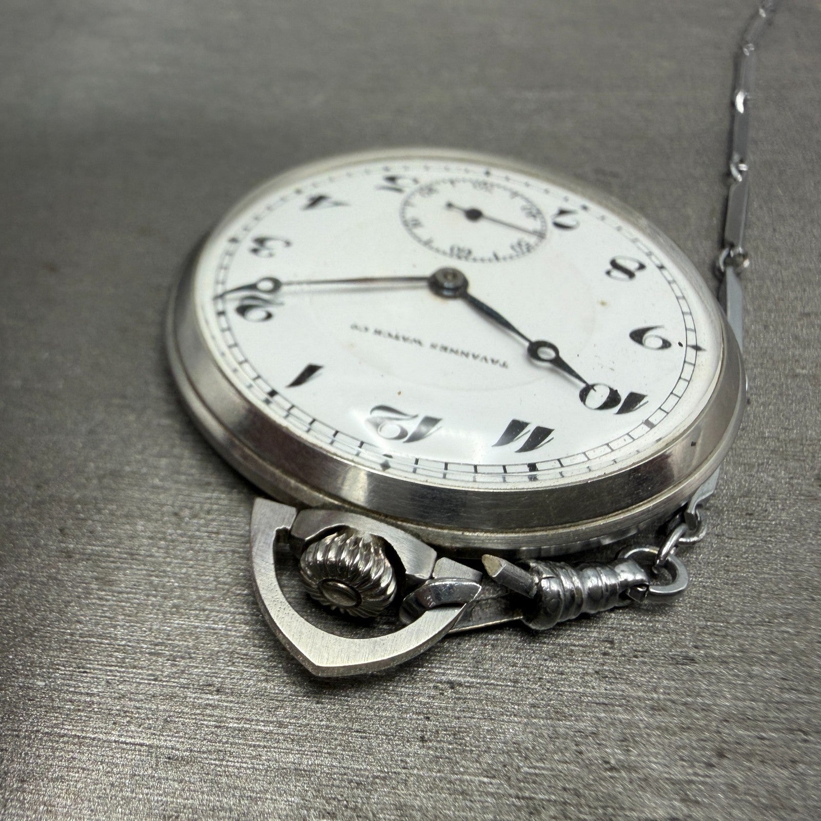 Tavannes pocket Watch 44mm White Dial Silver Tone 17 Jewels Manual Wind PARTS6