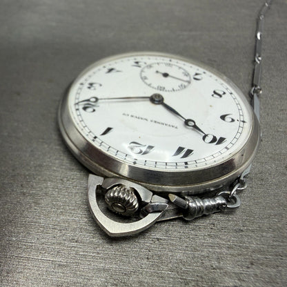Tavannes pocket Watch 44mm White Dial Silver Tone 17 Jewels Manual Wind PARTS6