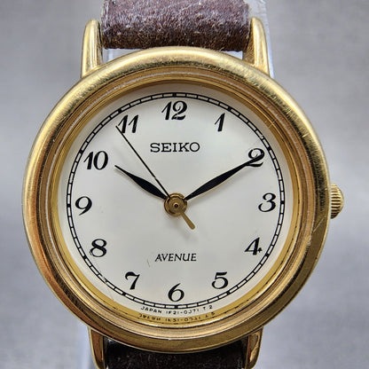 Seiko Avenue Watch Women 23mm White Dial Gold Tone Round 1F210C40 New Battery2