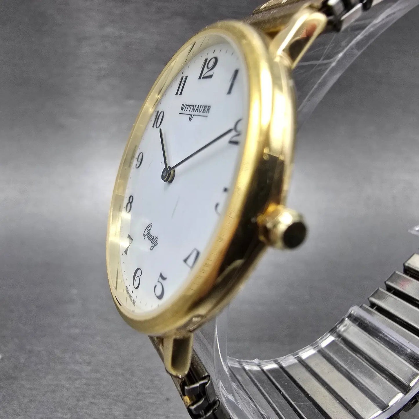 Wittnauer Watch Men 33mm White Dial Gold Tone Round New Battery Vintage2