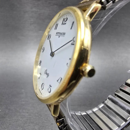 Wittnauer Watch Men 33mm White Dial Gold Tone Round New Battery Vintage2